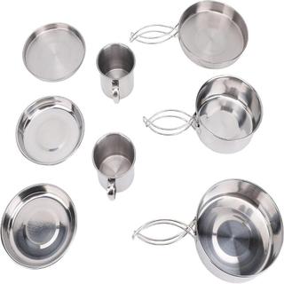 Conjunto De Panelas De 8 Peças , Kit De Bagunça De Acampamento De Aço Inoxidável Para 3-4 Pessoas , Mochila Empilhável ,