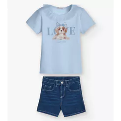 Conjunto Menina Blusa Com Shorts Trick Nick Azul