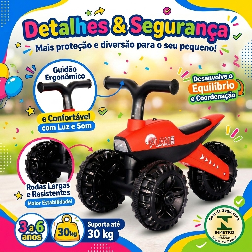 Triciclo Infantil 3 Rodas Motoca de Equilíbrio Com Luz E Som Rider até 30kg Vermelho Kababy · foto 2