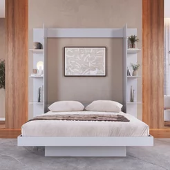 Cama Casal Articulável Vertical com Estante 140 Vancouver Branco Branco