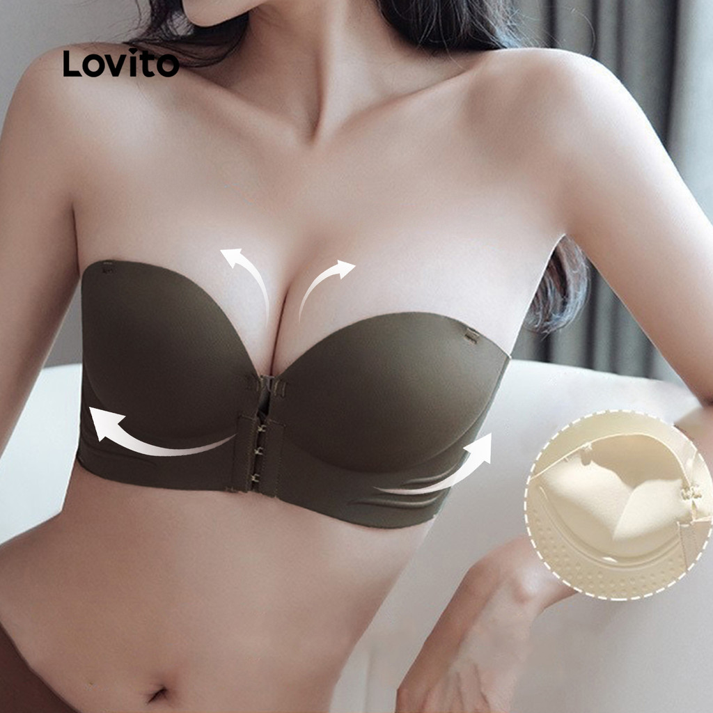 Lovito Casual Bralette De Pele Macia Com Botões Na Frente Sutiã De Verão Bojo Para Mulheres LNM66068 · foto 2