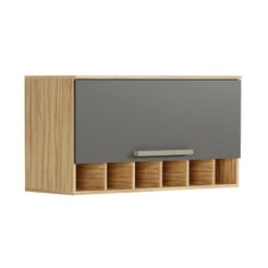 Armário Aéreo de Cozinha 80cm com 1 Porta Basculante e Mini Adega 100% MDF Itália Espresso Móveis