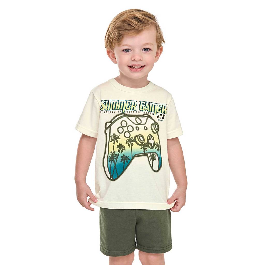 Conjunto Infantil Menino Meia Malha Estampa Elian Bege