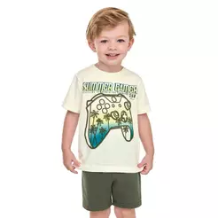 Conjunto Infantil Menino Meia Malha Estampa Elian Bege