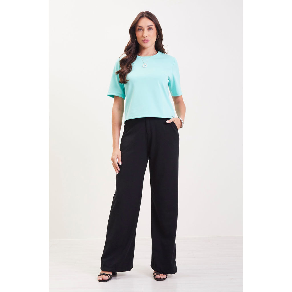 Blusa Feminina Manga Curta Alongada Marialícia Turquesa · foto 2