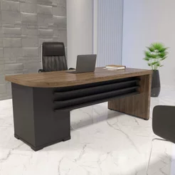 Escrivaninha Mesa Escritório Robusta e Funcional Lado Direito Tamburato 180cm Marrom/Charuto/Preto Artany Charuto/Preto