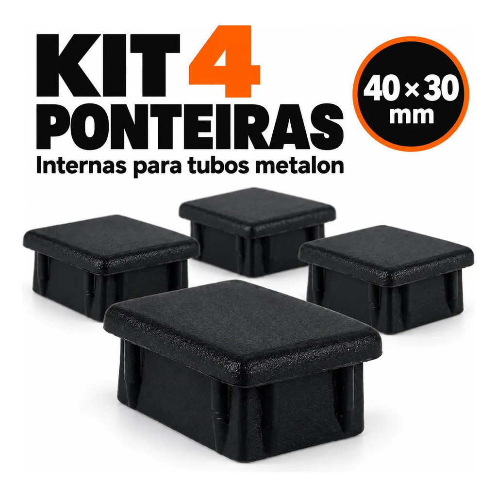 Kit 4 Ponteira 40x30mm Interna Tampa Móveis Tubos Metalon Preto