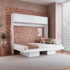 Cama Casal Articulável Horizontal com Portas 140 Hanover Yescasa Branco Branco