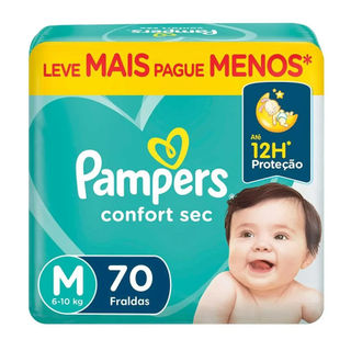 Fralda Descartável Pampers Confort Sec Super M (6–10kg) 70 Unidades