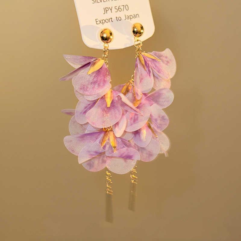 Francês fresco estilo Pastoral Organza gradiente pétala borla brincos nicho Design exclusivo High-End brincos