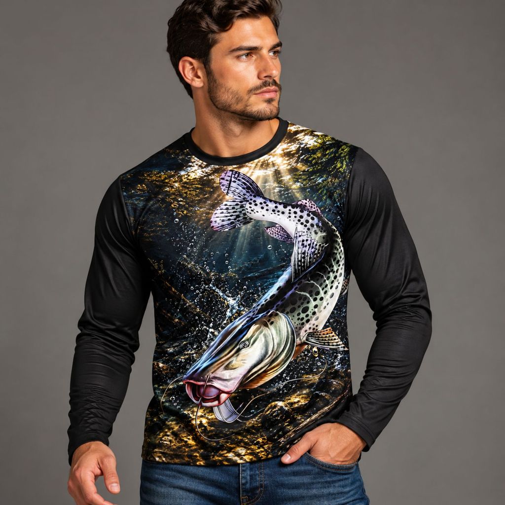 Camiseta Unissex Manga Longa Proteção UV50 Masculina Feminina Pesca Esportiva Dry Fit Academia Caminhada Praia Trilha