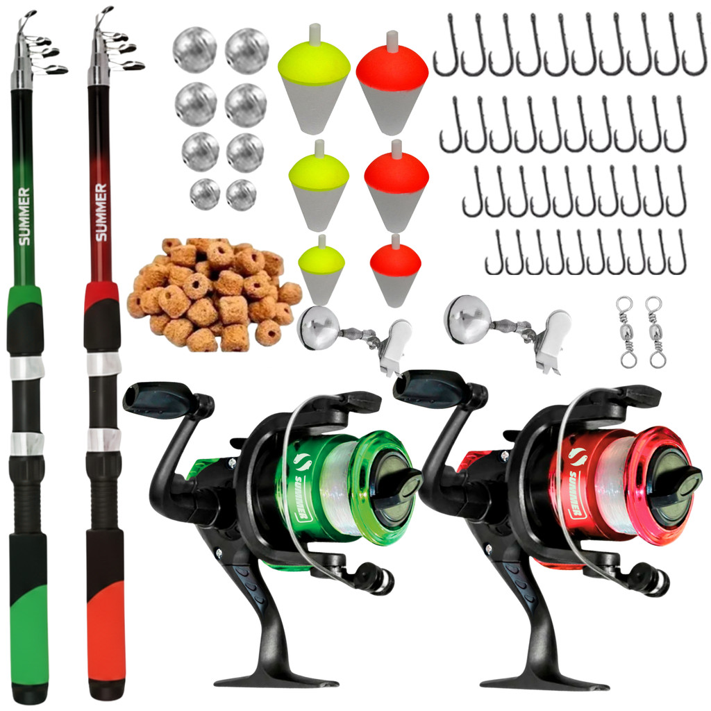 Kit Pescaria Completo 2 Vara 1,70m + 2 Molinete + Acessórios em Oferta na Shopee