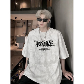 100% algodão estilo Hong Kong americano High street pesado Tie-Dye camiseta de manga curta masculina verão ins casal sol