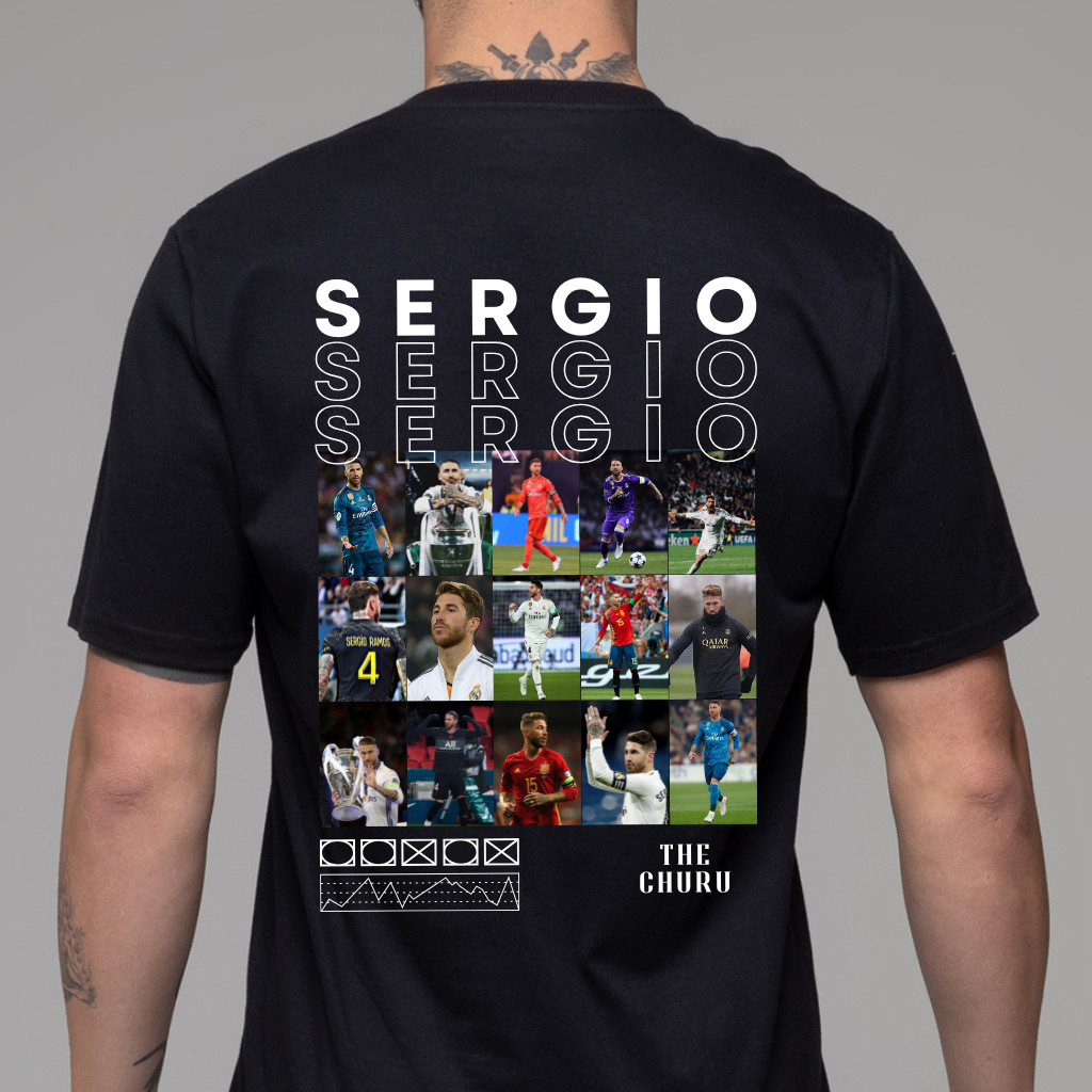Camiseta Jogador Sergio Ramos Churu Capitão Futebol Bola Clube fotos 100% Algodão