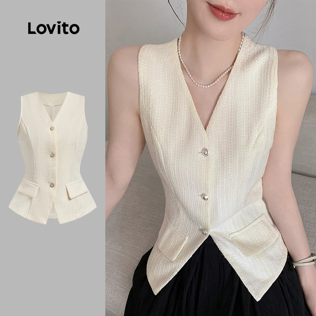 Tweed Metal botão saco aba decoração colete sem mangas camisa-BLB149P1D1024 em Oferta na Shopee