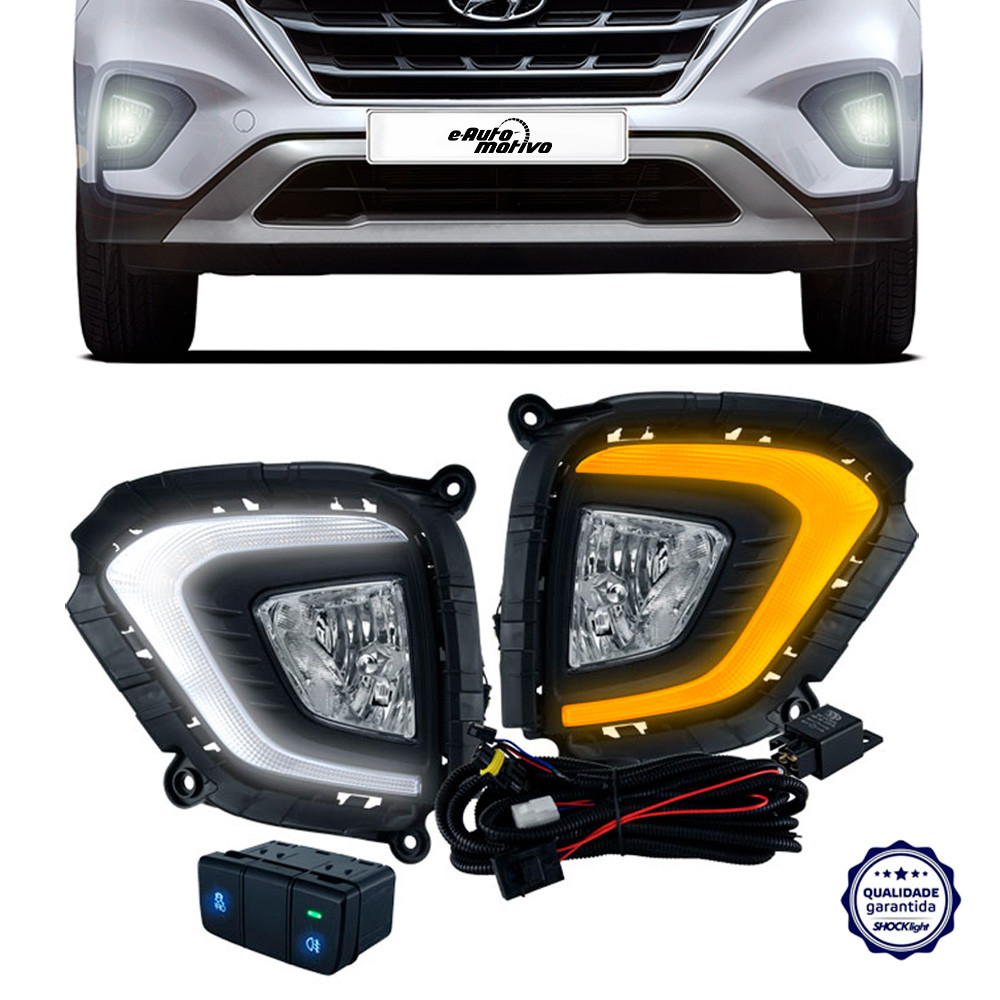 Farol de Milha Hyundai Creta 2020 a 2021 LED DRL Shocklight Auxiliar Neblina Botão Original Kit em Oferta na Shopee
