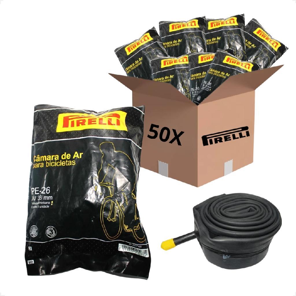 KIT 50 UNIDADES CAMARA DE AR ARO 26 PE-26 PIRELLI BICO GROSSO 33MM BICICLETA BIKE REVENDA ATACADO