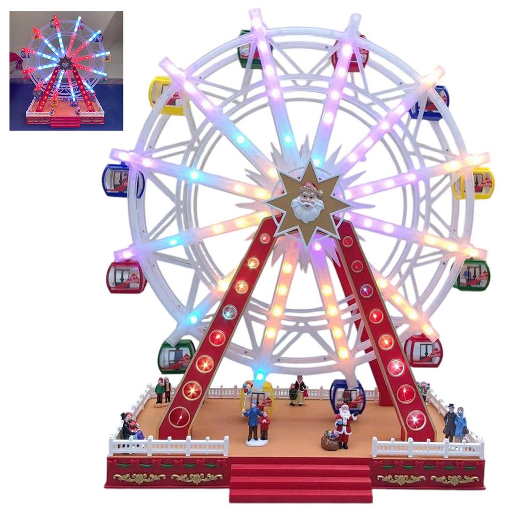 Roda Gigante Natal Natalino Papai Noel Luz LED Giratorio Enfeite Musical Decoraçao Loja Vitrine Shopping Casa Fim de Ano