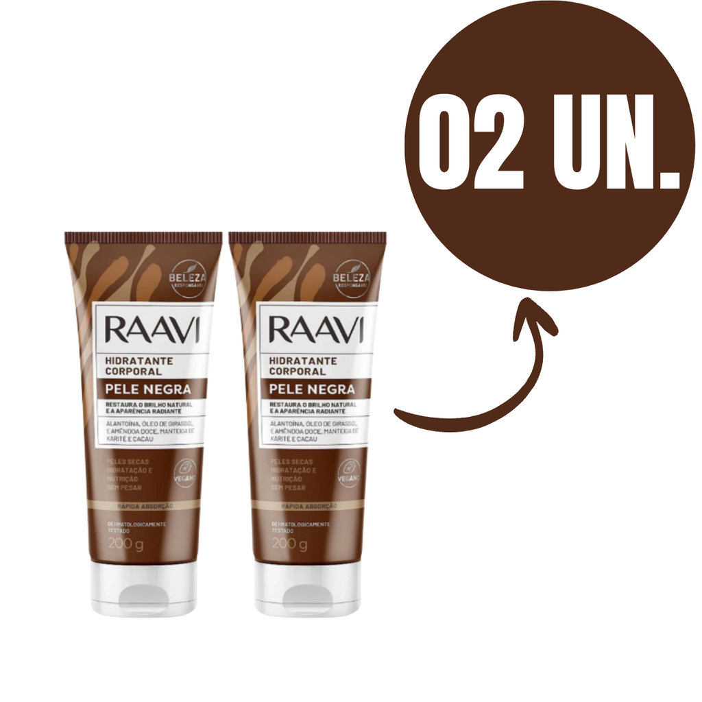 Kit Hidratante Corporal Raavi Pele Negra 200g C/2 em Oferta na Shopee