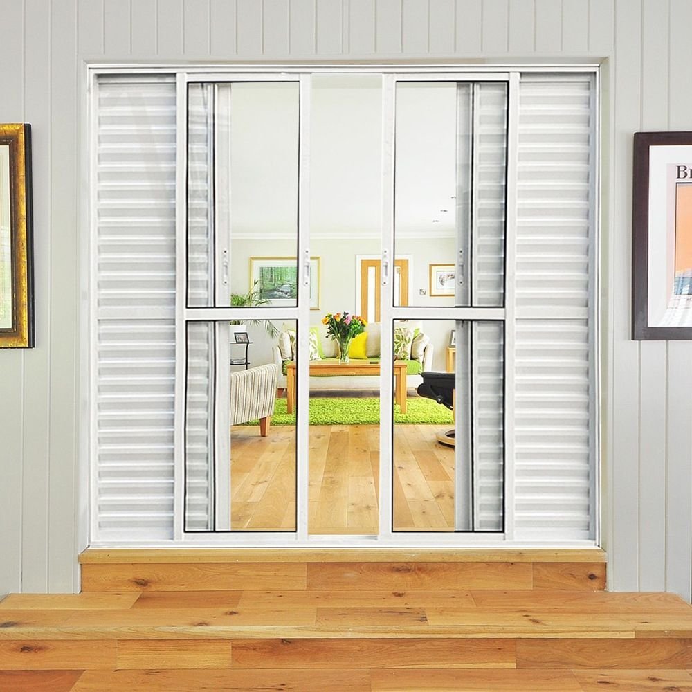 Porta Balcão de Alumínio 6 Folhas 210 x 200cm com Fechadura Linha 25 Esquadrias Bergamo Branco