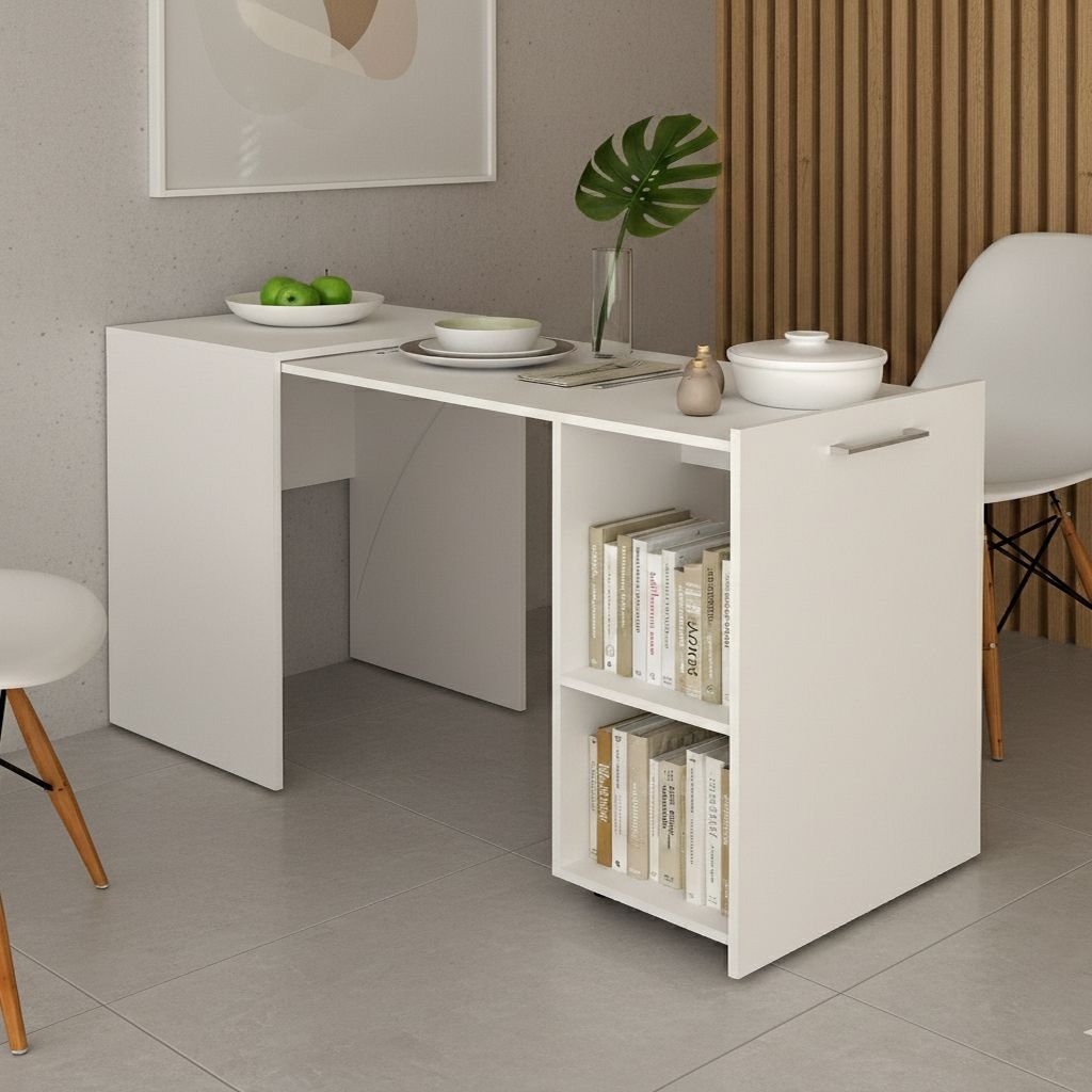 Escrivaninha Retrátil Mesa Escritório 54cm ME4170 Branco em Oferta na Shopee