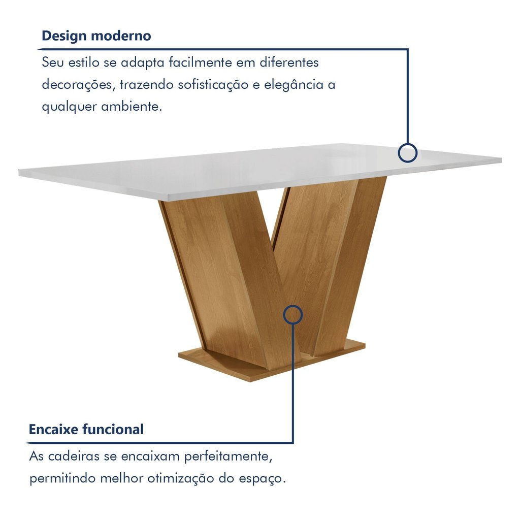 Detalhes do Conjunto Sala de Jantar Mesa Tampo Mdf 6 Cadeiras Espanha Yescasa Ypê/Off White/Tecido Pena