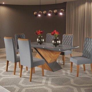 Conjunto Sala de Jantar Mesa Epic Tampo Vidro/mdf com 6 Cadeiras Iza Mel/Grafite/Cinza em Oferta na Shopee