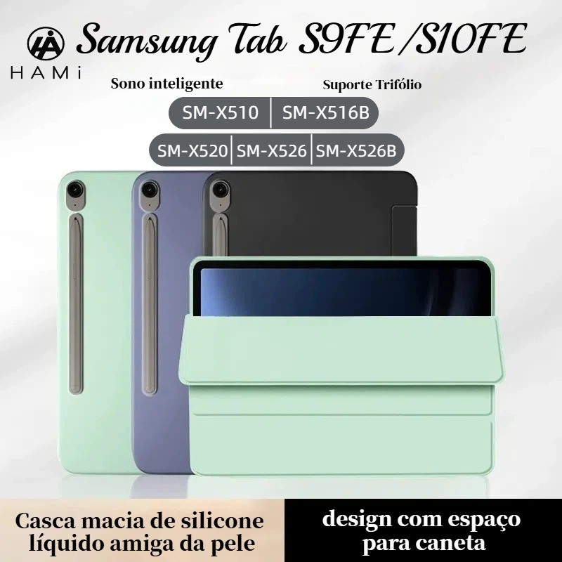 Capa Compatível com silicone compativel Samsung Galaxy Tab S9FE/S10FE 11” polegadas - slot de canetas e Auto Sleep em Oferta na Shopee