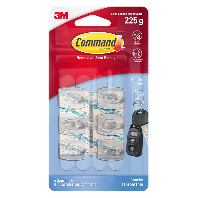 Gancho adesivo Command transparente mini 6 unid HB004270490 3M em Oferta na Shopee