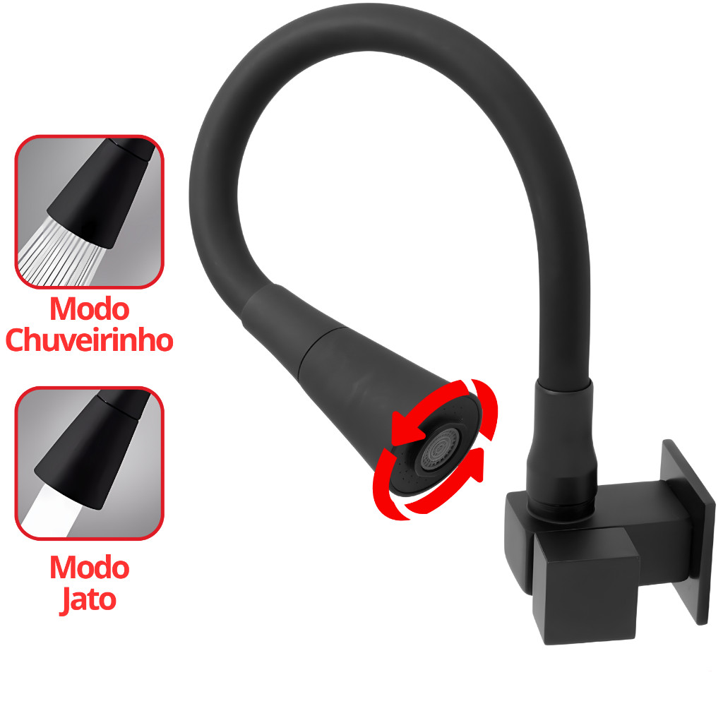 Torneira Gourmet Em Metal Preta Flexível De Parede Pia Cozinha Arejador.-zapstoreshop- em Oferta na Shopee