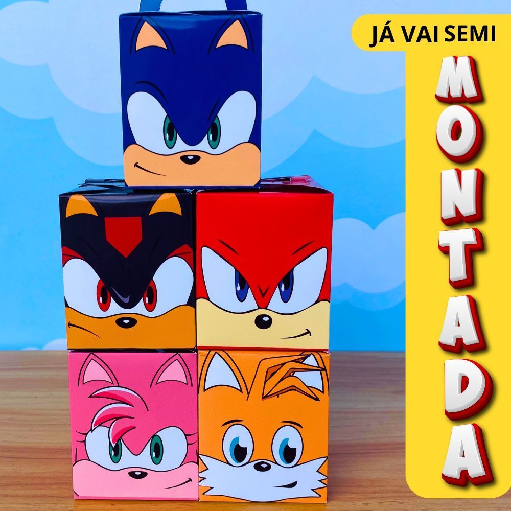 Caixas Cubo Sonic e Sua Turma com alça Shadow - Knuckles - Tails -  kit festa - lembrancinha Sonic