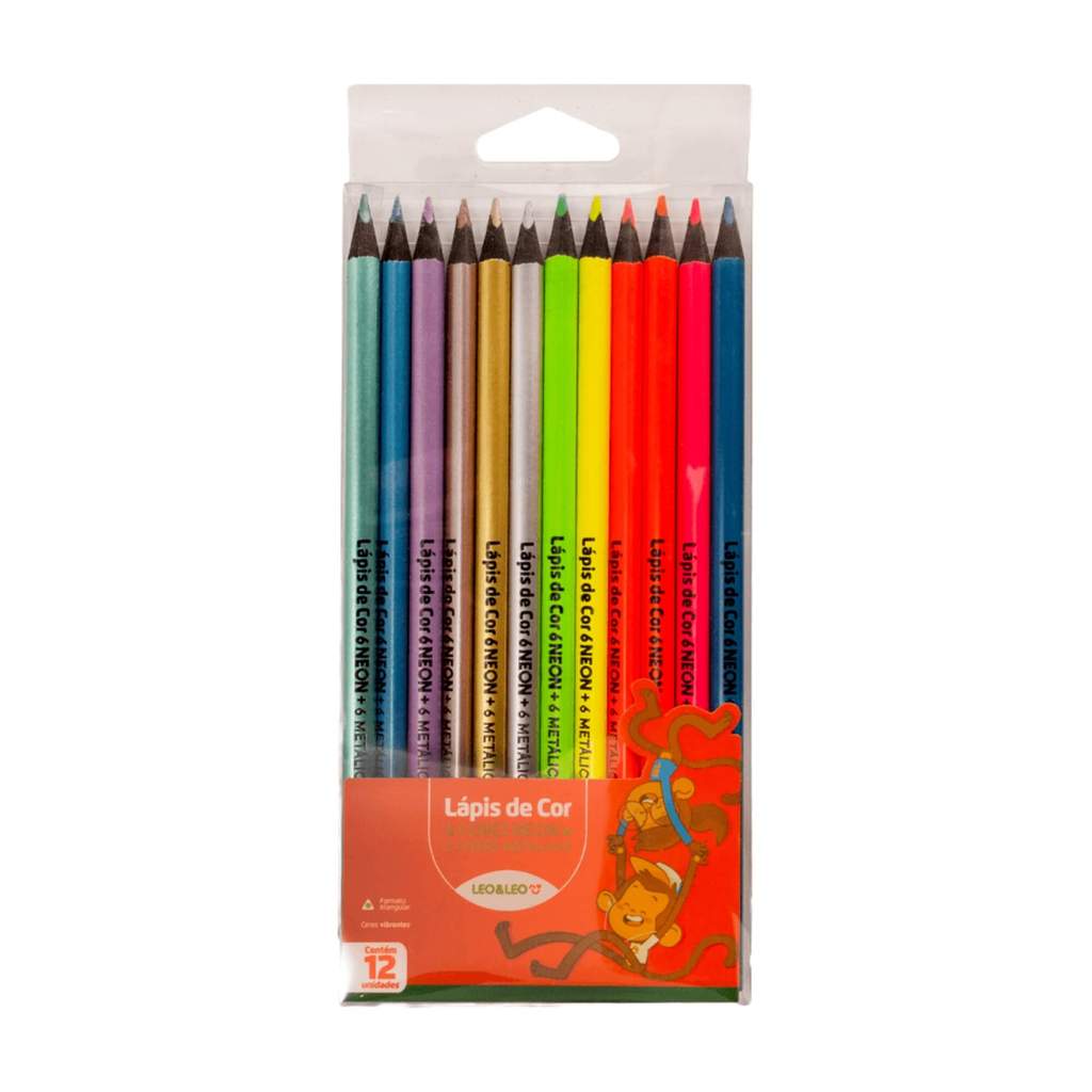 Lápis 12 Cores Especiais 6 Cores Neon e Metálicas Leo&Leo Leonora - 72107 em Oferta na Shopee