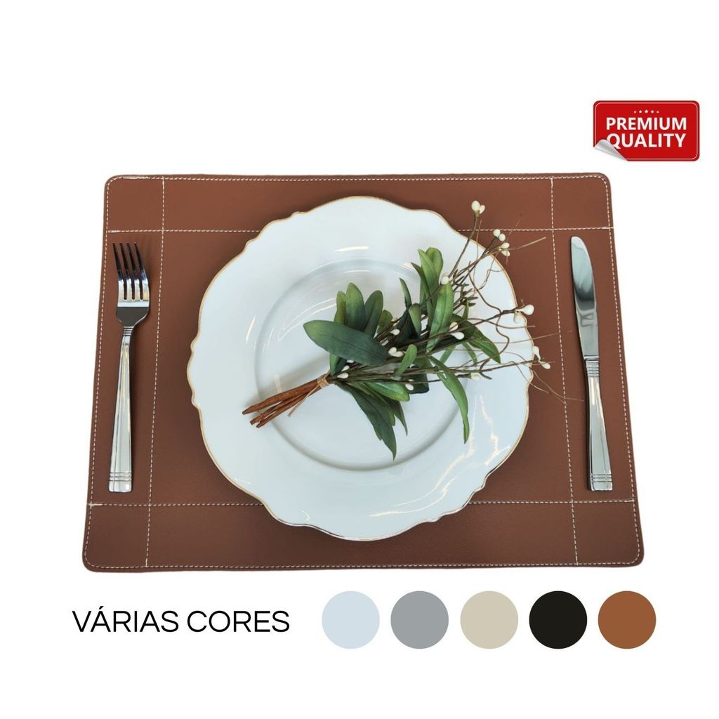 Jogo Americano Couro Sintético Kit 2/4/6 Impermeável Caramelo Preto Bege Branco Cinza Fácil Limpeza