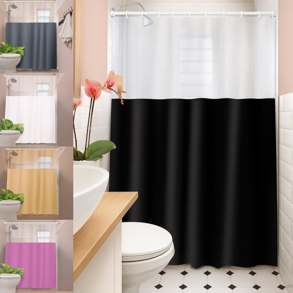 Cortina Box com Visor Lisa Em PVC Para Banheiro Anti Mofo Com Ganchos