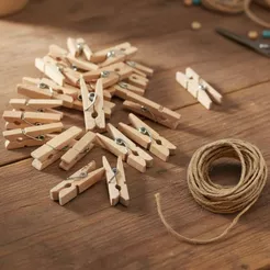 Mini Prendedor de Madeira Natural com Fio de Juta - 2,5cm - 50 unidades - Rizzo
