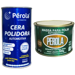 kit Polimento Massa 500g Polidora N 2 Extra Fina + Cera Líquida Polir Pérola 500ml