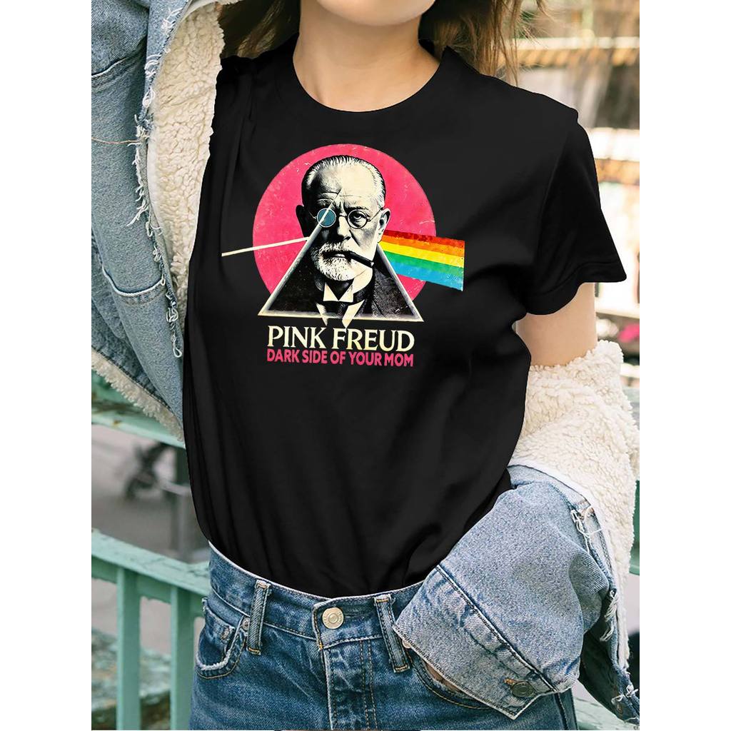 Camiseta Feminina Freud Dark Side Of Your Mom Psicanálise Hilário Engraçado Estampada Confortável Divertida Estilosa
