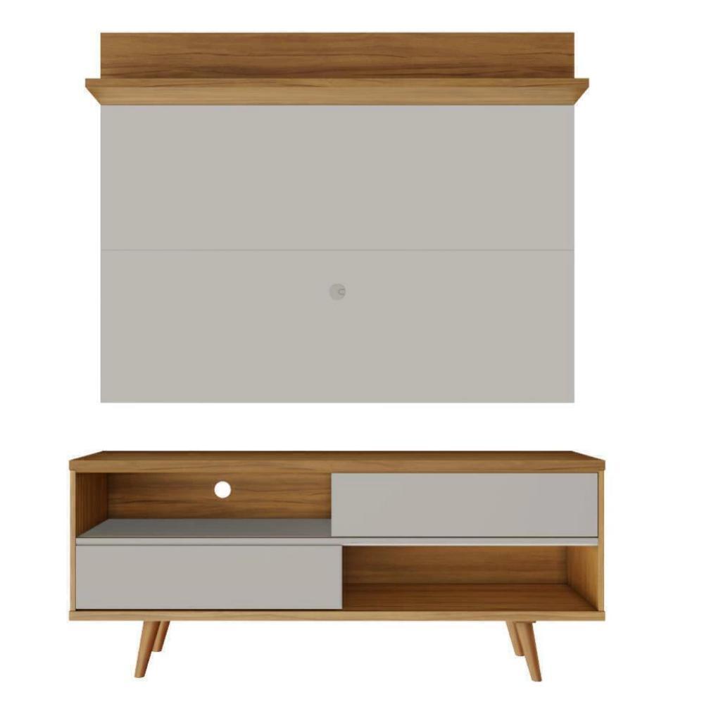 Bancada Retrô com Painel para TV de até 50 Polegadas Notável Off White / Freijó Trend em Oferta na Shopee