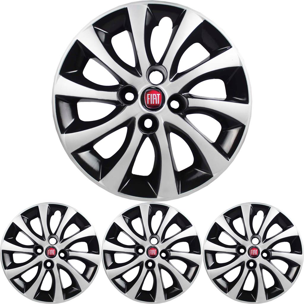 4 Calota Linea Aro 15 Black Piano Prata Metálico + Emblema