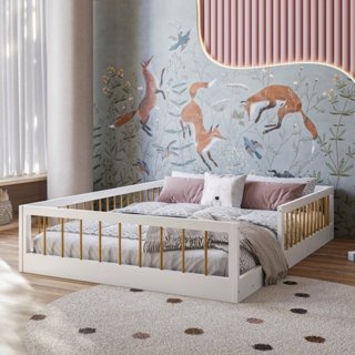 Cama Montessoriana Casal Ana 144,8x195x36cm Branco/Amadeirado em Oferta na Shopee