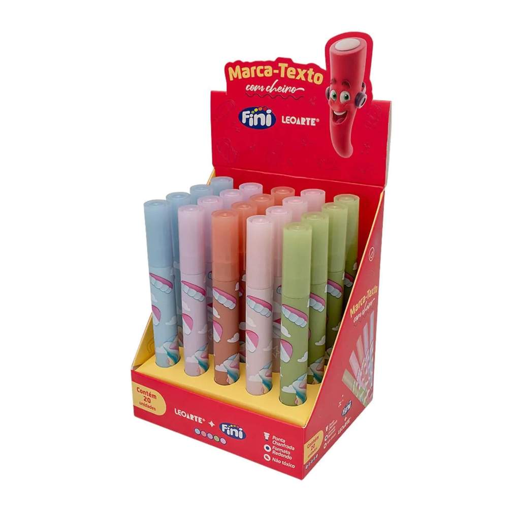 Caneta Marca Texto Corpo Estampado com Aroma Fini - Display c/ 20 unidades Leonora - 10355 em Oferta na Shopee