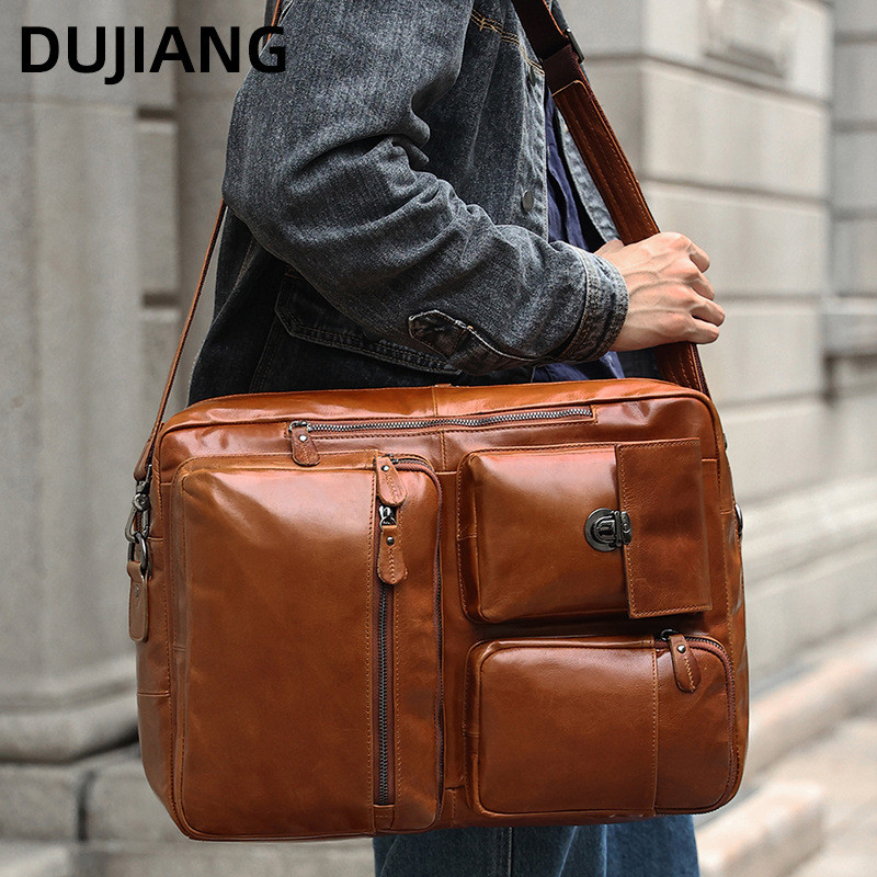 Mochila Multifuncional de Couro Genuíno de Alta Qualidade, Bolsa Transversal Retro Masculina, Bolsa de Ombro Única, Past