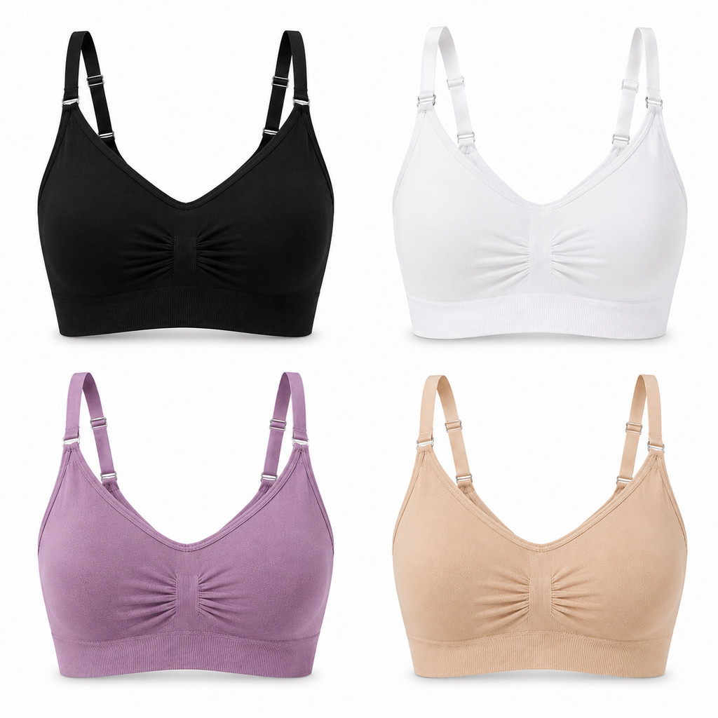 Kit com 4 Tops Sutiã Feminino Sem Costura Alça Fina Canelado com Bojo Removível