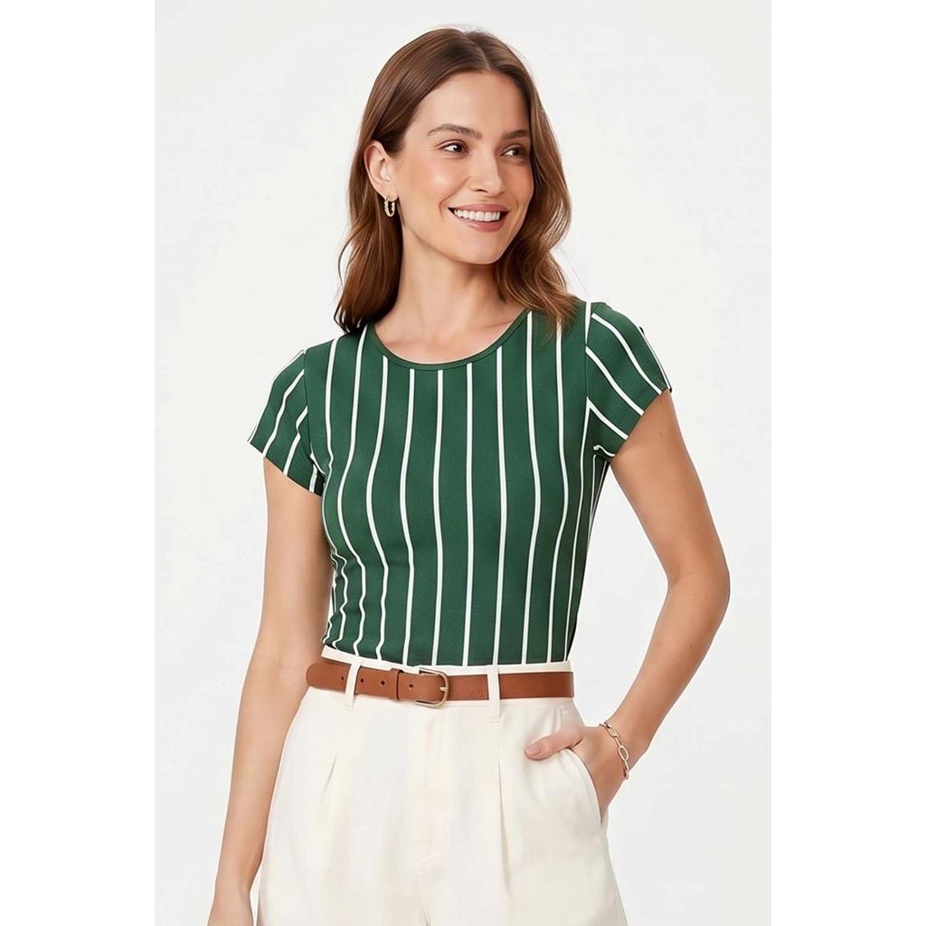 Blusa Feminina Canelada Listras Marialícia Verde