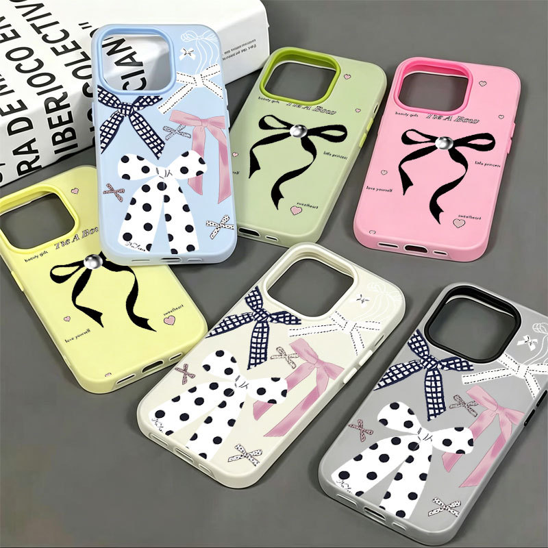 Capa De Gelatina Com Laço De Fita De Bolinhas Para Samsung A56 A36 A17 A07 A26 A06 A16 A35 A54 A05S A05 A15 A14 Fosca