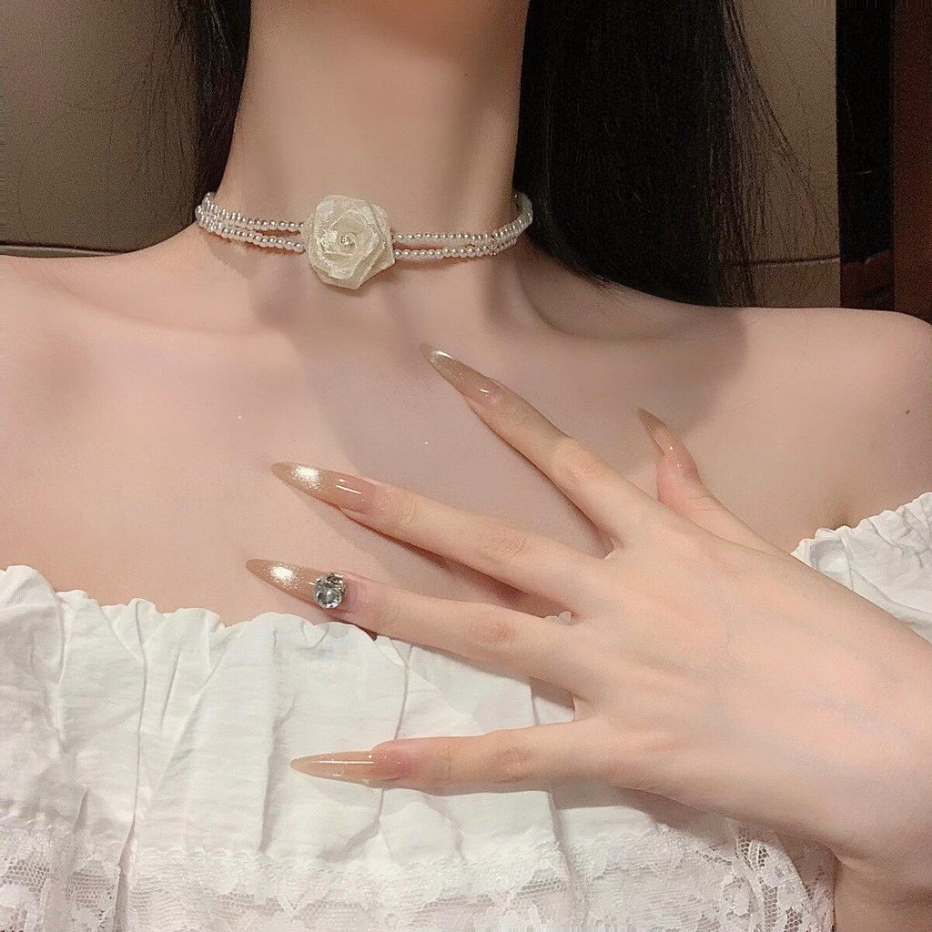 colar colar femenino Luar branco ~ rosa flor branco pérola colar gargantilha colar High-End elegante luz luxo colar pesc
