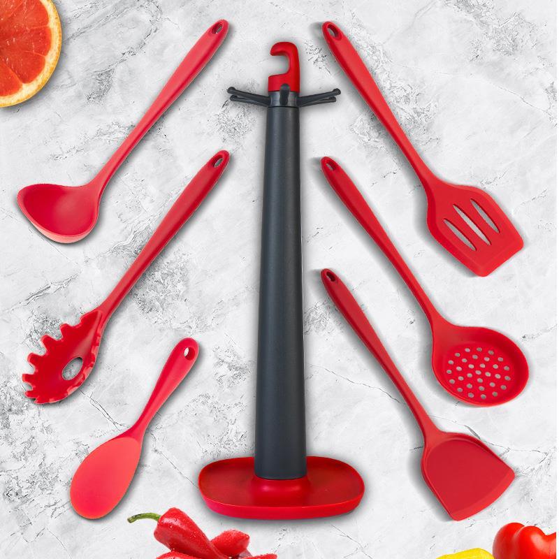 Amazon silicone utensílios de cozinha conjunto de 7 peças espátula antiaderente de silicone alça integrada espátula de c