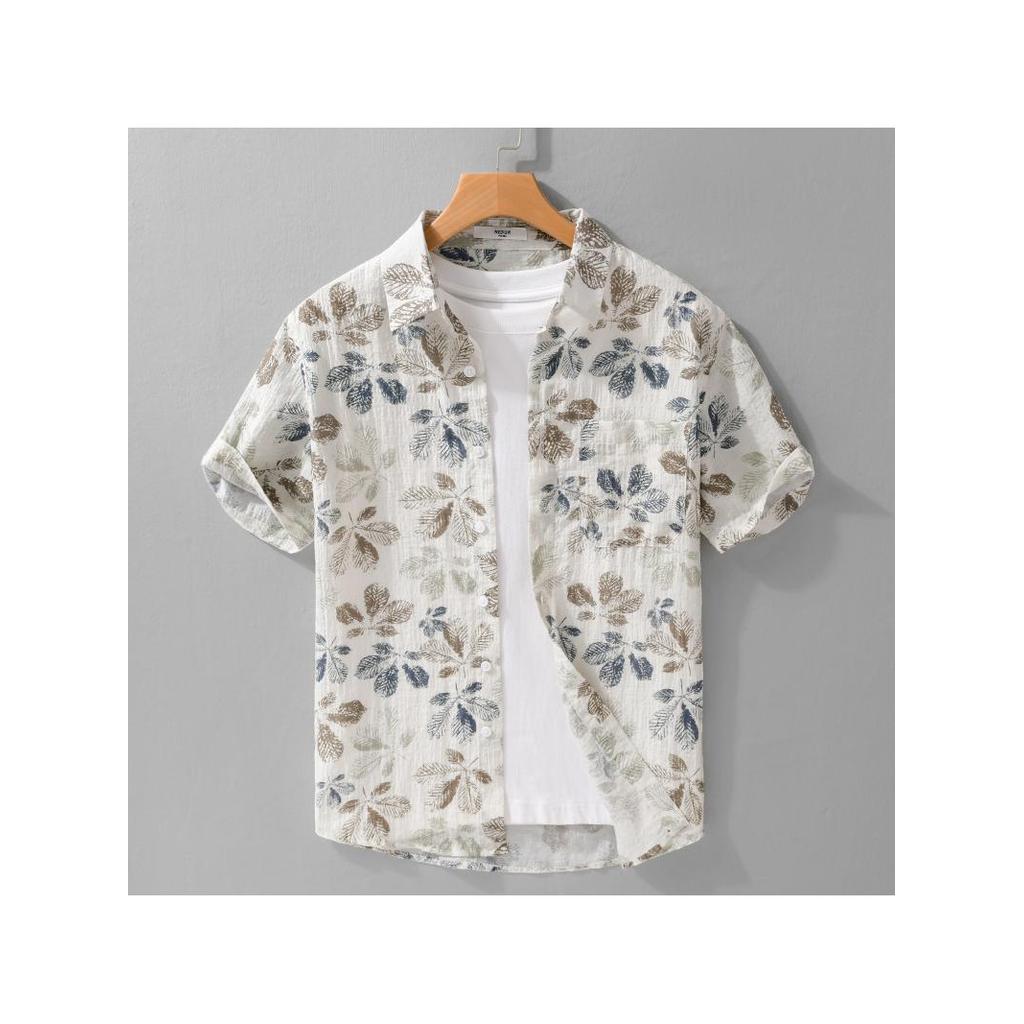 Camisa masculina estampada de manga curta de verão na moda Casual solta Popular juventude All-Match camisa masculina 555