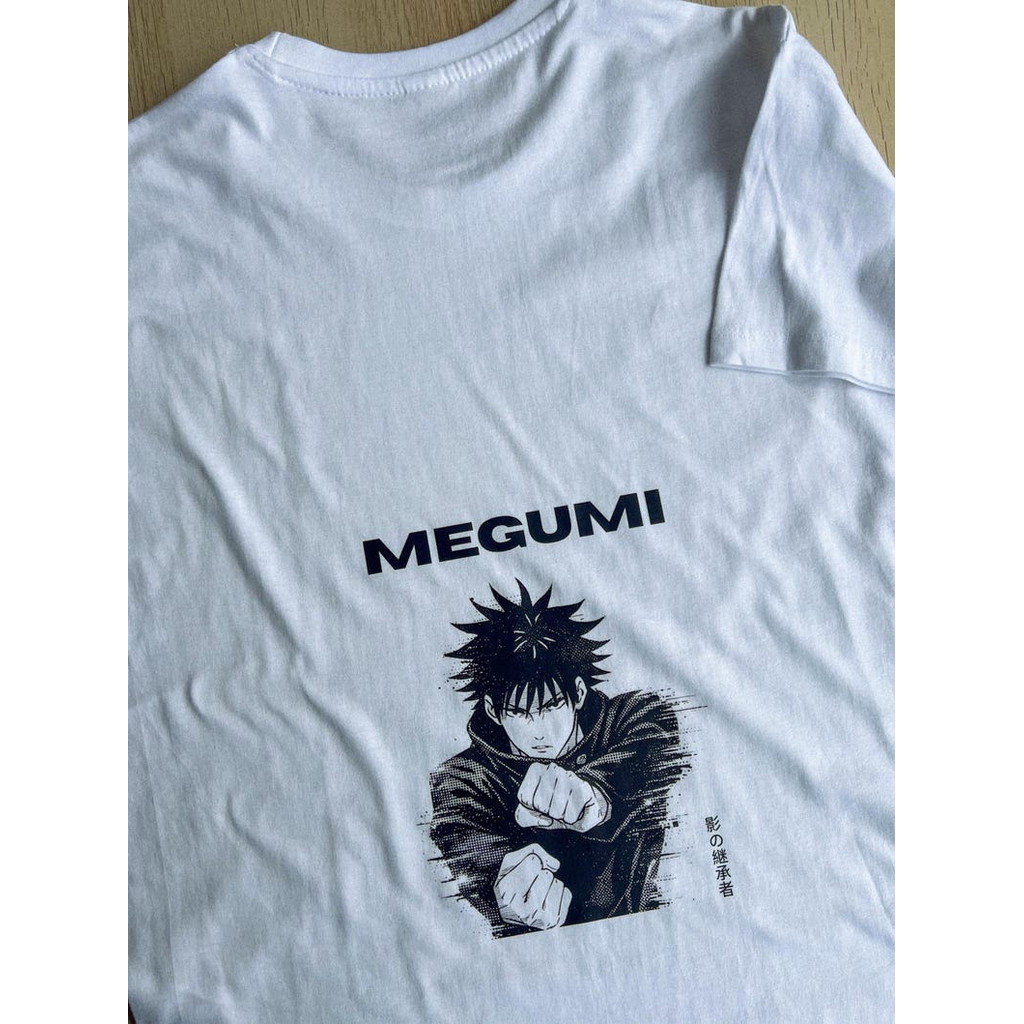 Camiseta Masculina Feminina Oversized Estampa Megumi Fushiguro Jujutsu Kaisen Camiseta Streetwear Branca Estampa