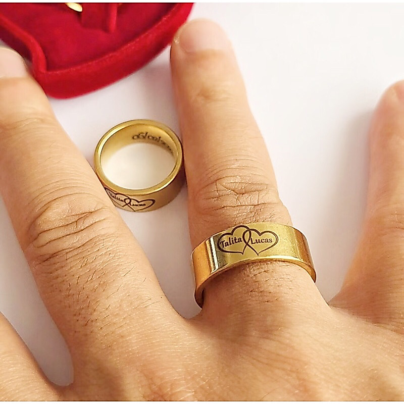 Unidade Aliança Quadrada Reta Casamento + Gravação Nome a Laser